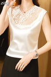 Blouse Women Fashion Womens Tops and Blouses Silk Shirts for Women V-neck Lace Elegant Tank Tops Sleeveless Woman