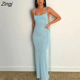 Women Summer Bodycon Open Back Dress Fashion Solid Color Halter Neck Sleeveless Wrap Long Dress
