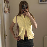 And Summer Basic Solid Color Dark V Buckle T-Shirt Top Bow Texture Texture To Close The Waist Design Spice Girls Shirt