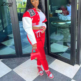 Winter Baseball Sport Women's Set Jacket and Pants Suit Active Sweatsuit Tracksuit Two Piece Set Fitness