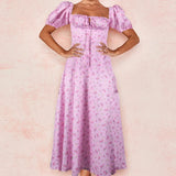 Women's Long-Term 2025 Women's Dress New Dress Summer Short-Sleeved French Fresh Floral Dress Square