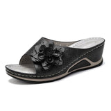 Slopes And Slippers Wearing Women's Summer Leisure Round Head Hollow Pure Color Flowers Decorated Lazy