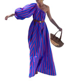 Women's Wear Spring / Summer 2025 New Fashion Striped Diagonal Shoulder Long Holiday