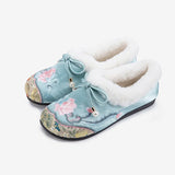 Zingj Shoes Autumn And Winter New Style, Plush Soft Sole Embroidery Shallow Mouth And Velvet Mother Shoes Embroidered Shoes, Cloth Shoes