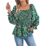 Spring And Summer Leisure Collar Horn Sleeves Chopped Flower Chiffie Holiday Tops Women's