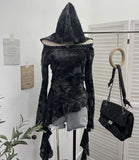 Shooting Niche Does Not Hit The Wasteland Hottie Wearing Hooded Holes Long Sleeves Irregular Ribbon Clothing