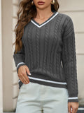 And Winter Knitted Temperament V-Neck Sweater Fashion Loose Jasmine Cloth