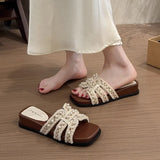 Fragrant Wind Thick Bottom Slippers Women 2025 Summer New Square Head Holiday Slippers Women Wearing Skirts And