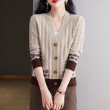 Zingj Spring And Autumn New V-Neck Sweater Coat Female Foreign Style Jacquard With A Small Loose Knit Cardigan-Outfit