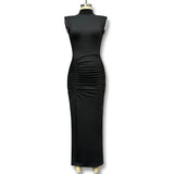 Autumn And Winter New Half-High Neckless Sleeveless Waist Folded Open Fork Long