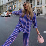 Women's Summer New Striped Loose Shirt Straight Trousers