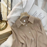 Lady Shirt Spring And Autumn New Korean Version Of Loose Simple Plain Color Bhism Color Feeling Long-Sleeved