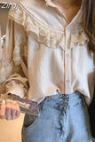 Elegant Women Tops and Blouses Vintage Women Spring Lantern Long Sleeve Loose Lace Blouse Shirts Fashion Blusas