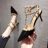 High Heel Women's Fine Heel Single Shoes 2025 Summer Sexy Pointed T-Shaped With Back Empty Willow Sandals