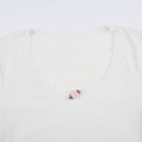 Lace Trim White Ribbed Knit TopOutfit