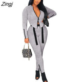 Autumn Sportswear Outfits Women Fashion Zipper Jacket Top and Elastic Waist Pants Tracksuit Casual Solid 2pcs Suit