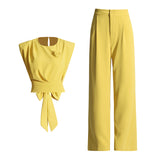 Commuter Style Formal Sense Suit 2025 Autumn New Round Collar Bow Splicing Jacket Waist Trousers