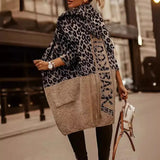 Loose Leopard-Print Letter Jahua Casual Hoodie Medium Long Women's Sweater Cardigan
