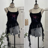 Shooting 2025 Summer New Women's Fashionable Lace Letter Print Sling Vest Ribbon Ribbon Ribbon Sleeveless Top