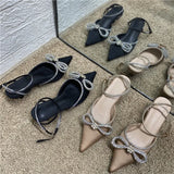 New Buckle Stiletto Heel High Heels Pointed Toe Rhinestone Bow Bandage