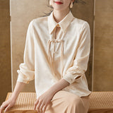 Chinese-Style Buckle-Dite-Faced Chiffon Long-Sleeved Shirt Woman 2025 Spring And Autumn Magenta Retro Red Temperament National Style