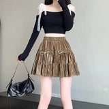 Velvet Bow Pleated Mini Skirt- Outfit