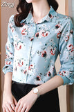 Women's Shirt Long Sleeve Blouse Fashion 2023 Spring New Womens Tops Basic Floral Shirts for Women OL Satin Female