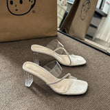 High-Heeled Sandals Women's Summer 2025 New Fashion Net Red Crystal Shoes Square Head Thick And Cool Slippers Women
