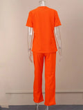 Women New Fashion Letter Printed 2 Piece Sets Short Sleeve Tops+High Waist Pants Suit Ladies Matching Casual Outfits