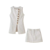 For Women's Clothing INS Burst Round-Neck Buckle Buckle Cotton Vest + Short