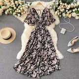 New Seaside Holiday Dress Women Spring And Autumn 2025 New Sexy V Receive Lanky