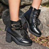 Round Head Tie In Autumn And Winter 2025 With Martin Boots Female English Wind Belt Buckle Side Zipper High Heel Short
