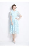Famous Style Suit Female Lace Hook Bubble Sleeve Shirt Two Sets Of High-Rise Thin Half-Dress