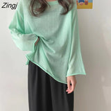 Sleeve T-shirts Women Baggy Sun-proof Colorful Pure O-neck Breathable Autumn Design Cozy Casual Prevalent Basic Feminino