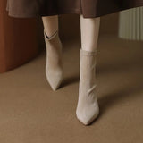 Short Boots Women's Autumn / Winter 2025 New Thick Heel Pointed Suede Stitching Boots Women's Middle Heel Soft Skin Thin