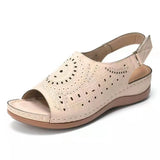 2025 Summer New Sloped Sandals Women's Hollow Flat Heel Toe Buckle With Retro Hole