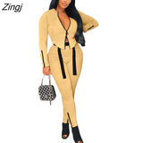 Autumn Sportswear Outfits Women Fashion Zipper Jacket Top and Elastic Waist Pants Tracksuit Casual Solid 2pcs Suit