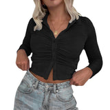 Summer New Fashion Sexy Hottie Flip-Flops Over-Necked Long-Sleeved Shirt Top