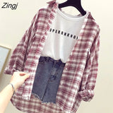 Women Classic Long Plaid Vintage Simple Student Korean Style Womens Shirts All-match Casual Soft Harajuku Fashion