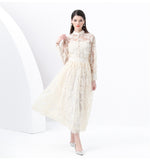 Suit Female Magenta Elegant Lantern Sleeve Embroidered Mesh Shirt High Waist Swing Half Body Skirt Spring Dress Two