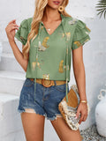 Independently Designed And Developed A New Casual Summer V-Neck Printed Lotus Leaf Sleeve