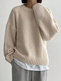And Winter Languid Wind Round Collar Plus Thick Solid Color Knitted Women's Autumn And Winter European Hood Long-Sleeved Sweater