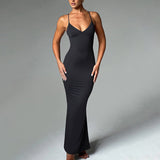 Zingj Summer New Temperament Sexy Trend V Collar Back Slim Dress