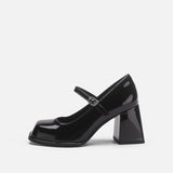 Heels Women Black College Style Small Leather Shoes Thick Heel With Square Thick Soles Of French Mary Treasure