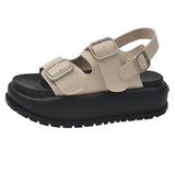 Sandals Women's 2025 Summer New Thick Bottom Korean Version Vintage Round Head Double Buckle With Student Leisure Beach