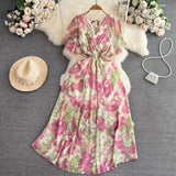 New Seaside Holiday Dress Women Spring And Autumn 2025 New Sexy V Receive Lanky