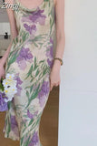 Women Summer Sexy Slip Dress Elegant Medium Print Long Dresses Womens Sleeveless Off Shoulder Dress