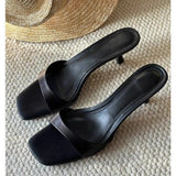 New French Temperament High-Hed And Cool Slippers Wearing A Word Drag Side Toe Simple Fine And Cool Slippers