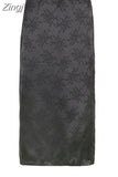 Vintage Fashion Black Jacquard Low Waist Maxi Skirt Long Gothic Dark Academia Chic Summer Women's Skirts Straight