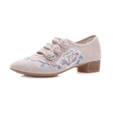 Zingj Grain Square Heel Embroidered Cloth Shoes Mary Jane Girl Flowers Lady Fashion Antique Women's